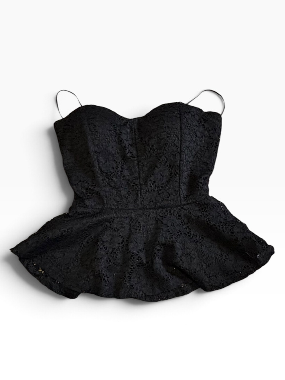 Streetwear Society Strapless Black Lace Peplum Top